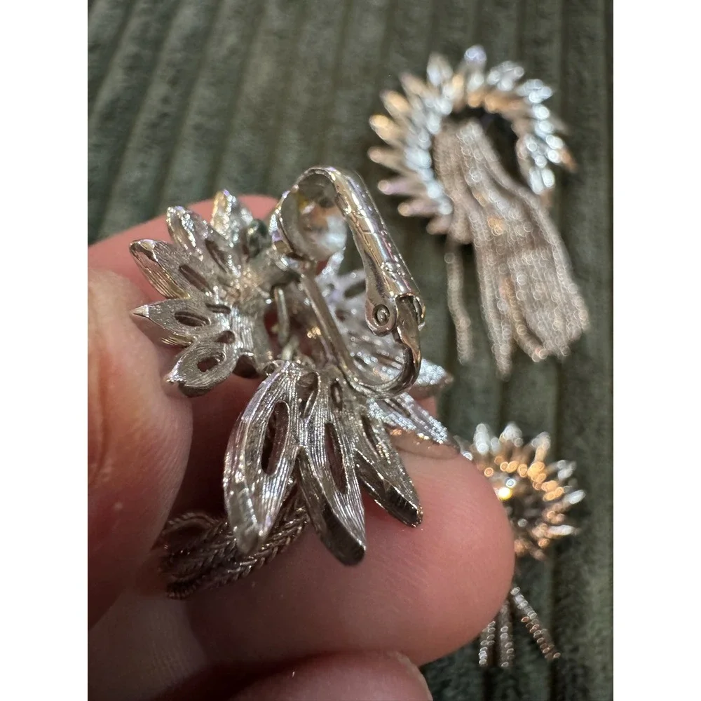 Park Lane Sterling Silver Flower Tassel Brooch Earrings‎ Set Vintage